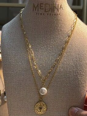 New Medina fine pearls Gold Double-Layer Coin and Pearl Necklace - Women Jewelry